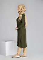 Tesettür giyim HAKİ T 968 Piliseli Tesettür Tunik-Hewes Line