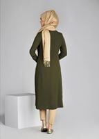 Tesettür giyim HAKİ T 968 Piliseli Tesettür Tunik-Hewes Line