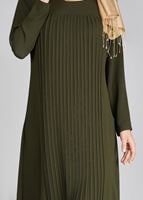 Tesettür giyim HAKİ T 968 Piliseli Tesettür Tunik-Hewes Line