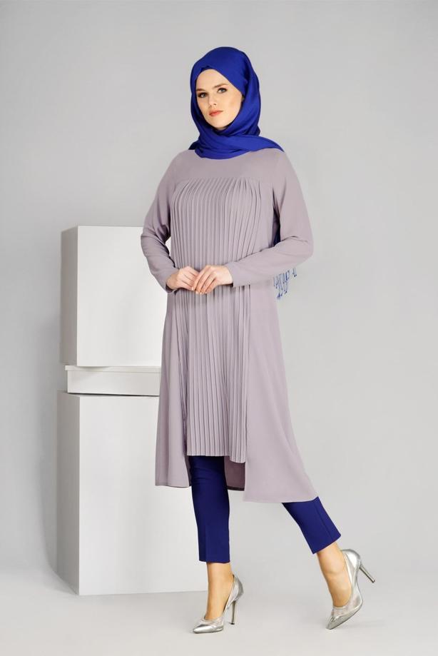Tesettür giyim  T 968 Piliseli Tesettür Tunik-Hewes Line - TRENDTESETTÜR