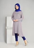 Tesettür giyim BEJ T 968 Piliseli Tesettür Tunik-Hewes Line