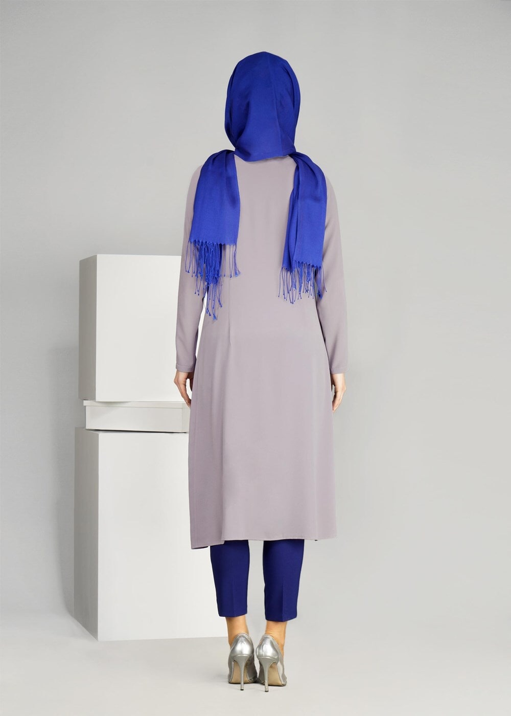 Tesettür giyim BEJ T 968 Piliseli Tesettür Tunik-Hewes Line