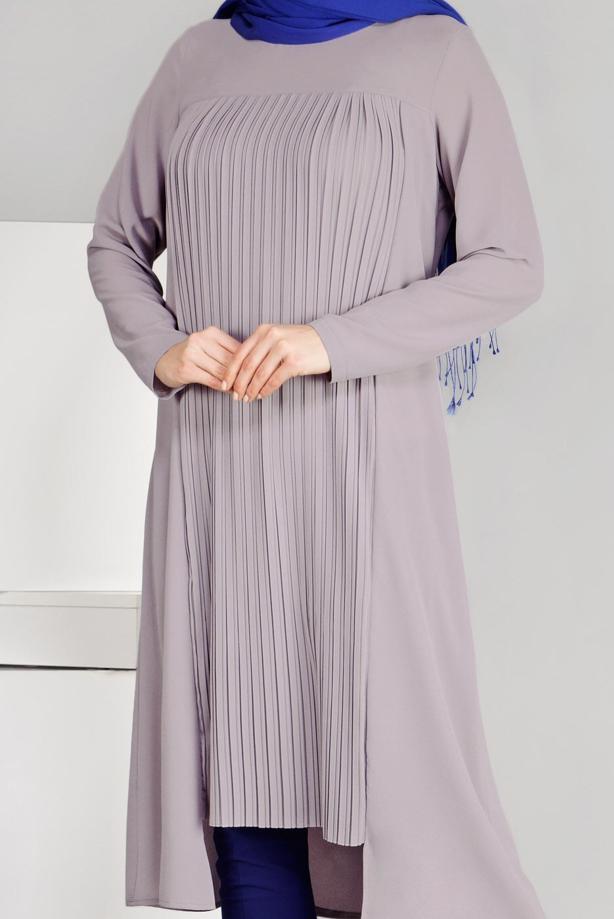 Tesettür giyim  T 968 Piliseli Tesettür Tunik-Hewes Line - TRENDTESETTÜR