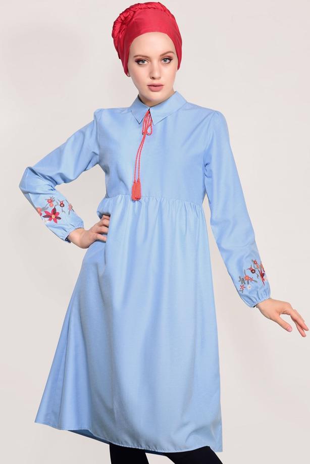 Vêtements hijab  T 0991 Nakış Detaylı Salaş Tunik-Yılmazlar - TRENDTESETTÜR