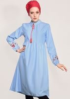 Vêtements hijab BLEU T 0991 Nakış Detaylı Salaş Tunik-Yılmazlar