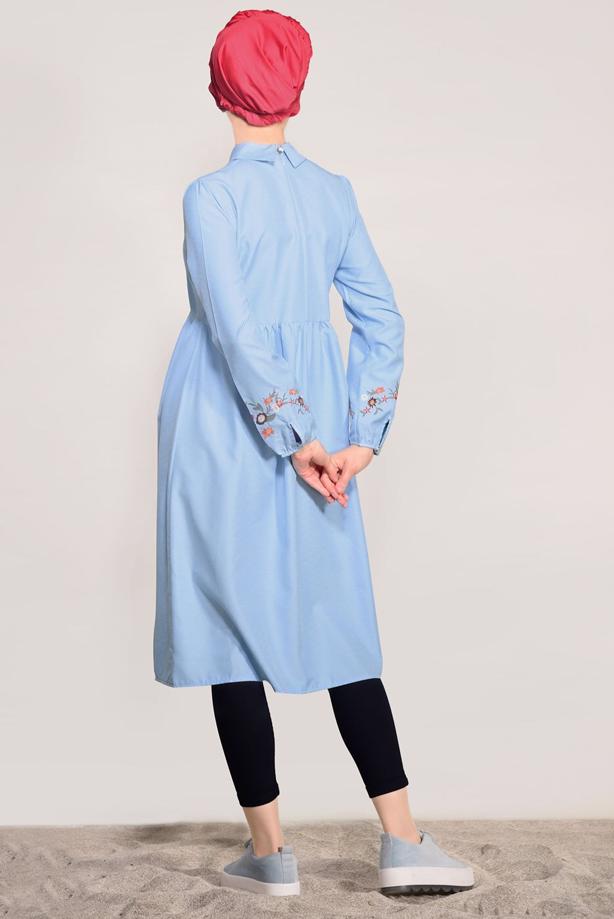 Vêtements hijab  T 0991 Nakış Detaylı Salaş Tunik-Yılmazlar - TRENDTESETTÜR
