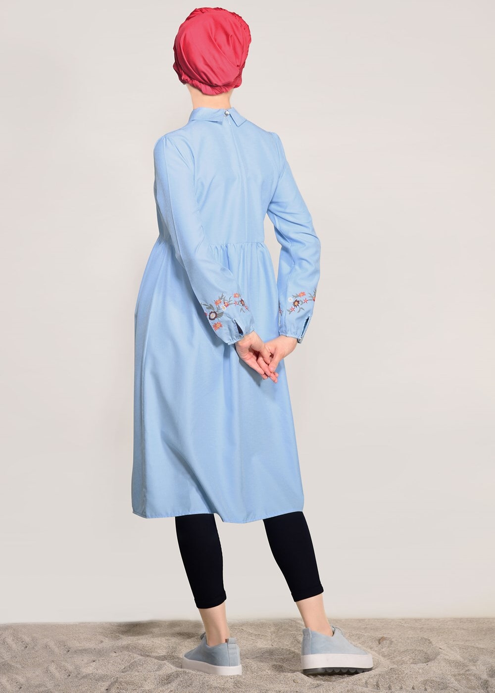 Vêtements hijab BLEU T 0991 Nakış Detaylı Salaş Tunik-Yılmazlar