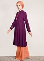 Hijab clothing PURPLE T 0991 Nakış Detaylı Salaş Tunik-Yılmazlar