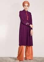 Hijab clothing PURPLE T 0991 Nakış Detaylı Salaş Tunik-Yılmazlar