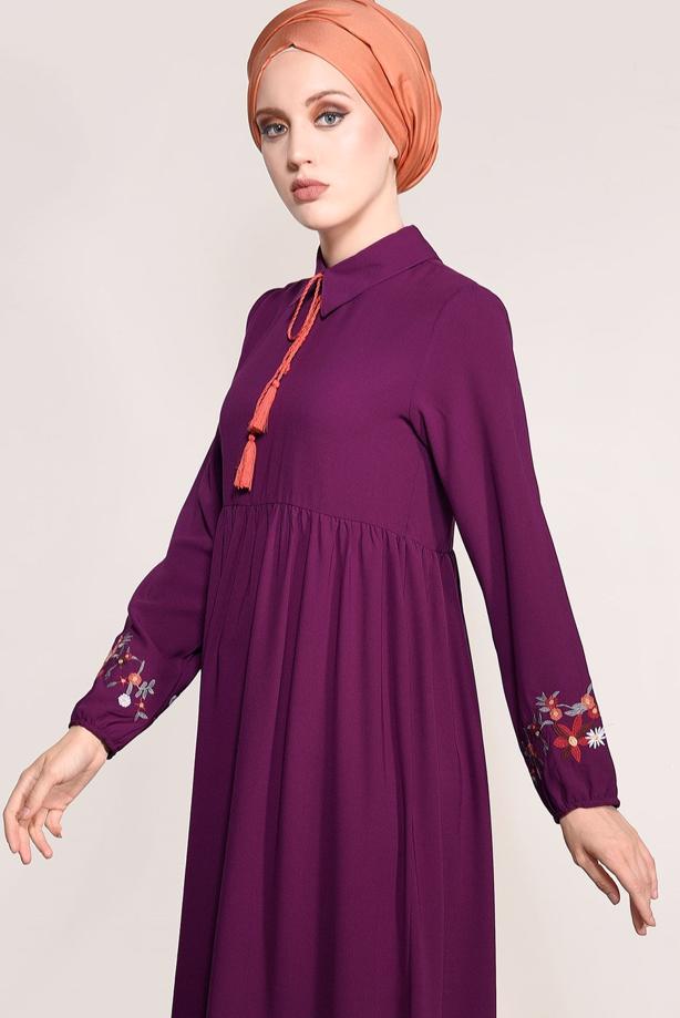 Vêtements hijab  T 0991 Nakış Detaylı Salaş Tunik-Yılmazlar - TRENDTESETTÜR