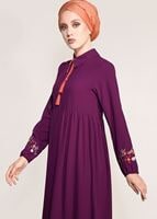 Hijab clothing PURPLE T 0991 Nakış Detaylı Salaş Tunik-Yılmazlar
