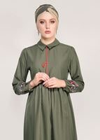 Hijab clothing KHAKI T 0991 Nakış Detaylı Salaş Tunik-Yılmazlar