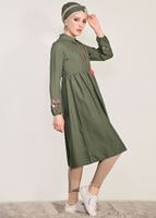 Hijab clothing KHAKI T 0991 Nakış Detaylı Salaş Tunik-Yılmazlar