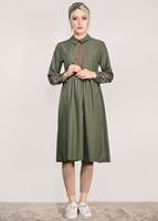 Hijab clothing KHAKI T 0991 Nakış Detaylı Salaş Tunik-Yılmazlar