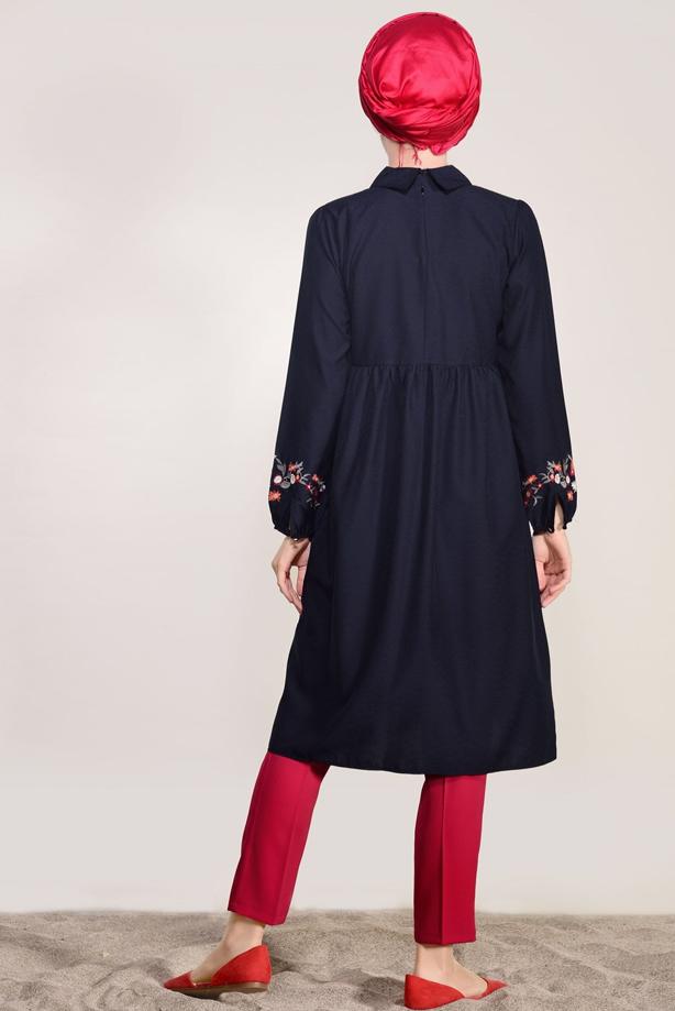 Vêtements hijab  T 0991 Nakış Detaylı Salaş Tunik-Yılmazlar - TRENDTESETTÜR