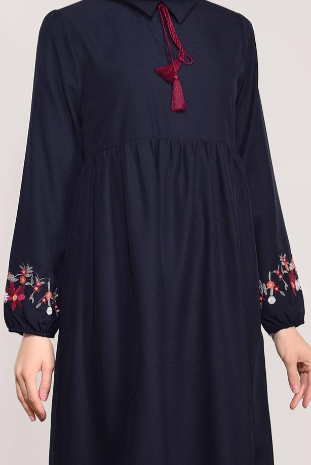 Vêtements hijab  T 0991 Nakış Detaylı Salaş Tunik-Yılmazlar - TRENDTESETTÜR