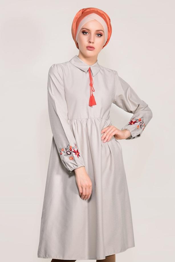 Vêtements hijab  T 0991 Nakış Detaylı Salaş Tunik-Yılmazlar - TRENDTESETTÜR
