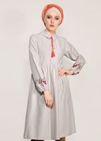 Hijab clothing BEIGE T 0991 Nakış Detaylı Salaş Tunik-Yılmazlar