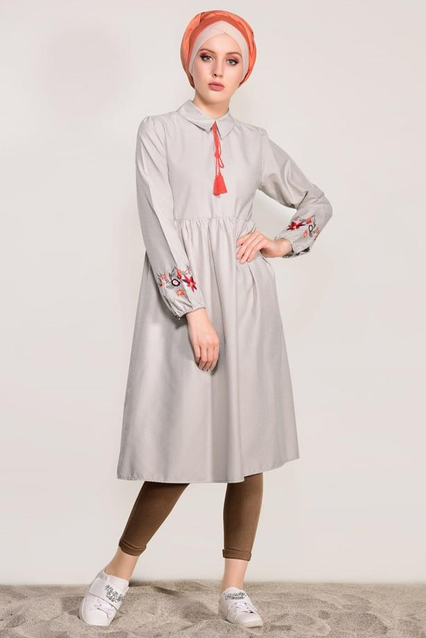 Vêtements hijab  T 0991 Nakış Detaylı Salaş Tunik-Yılmazlar - TRENDTESETTÜR