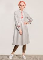 Hijab clothing BEIGE T 0991 Nakış Detaylı Salaş Tunik-Yılmazlar