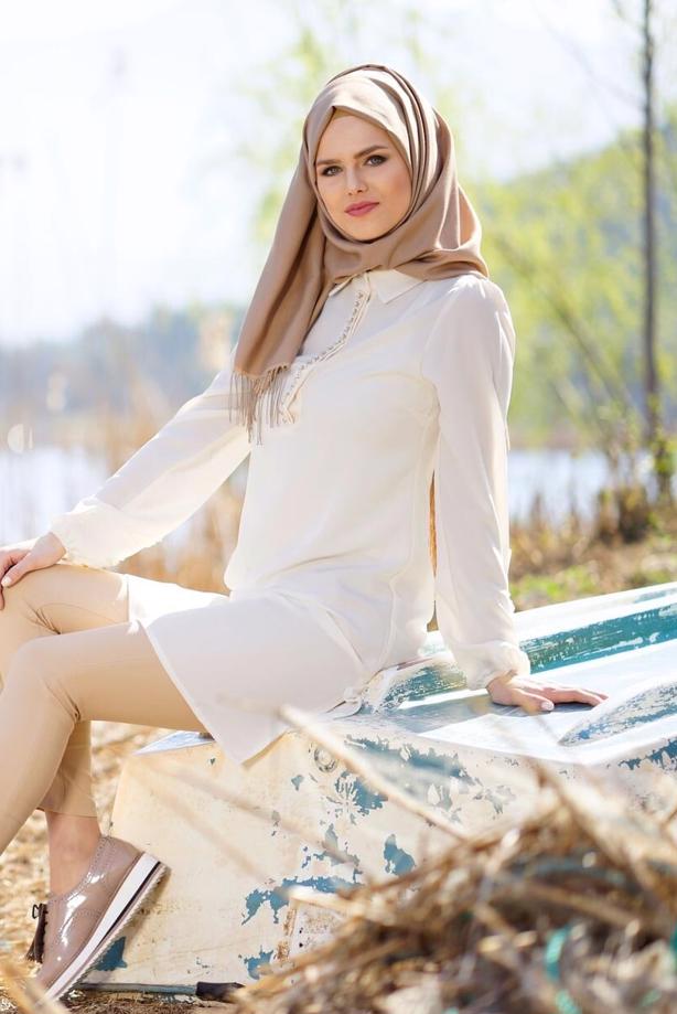 Vêtements hijab  T 1013 Gürbüz-Erkek Yaka Tunik - TRENDTESETTÜR