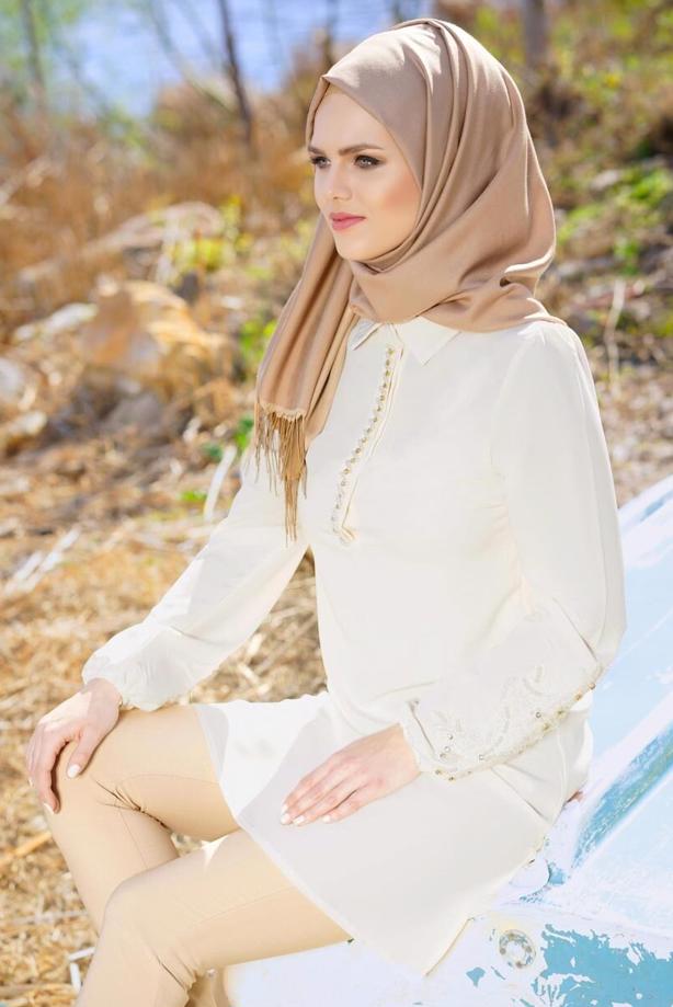 Vêtements hijab  T 1013 Gürbüz-Erkek Yaka Tunik - TRENDTESETTÜR