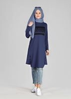 Tesettür giyim LACİVERT T 1021 Düğme Detaylı SporTesettür Tunik-Bwest