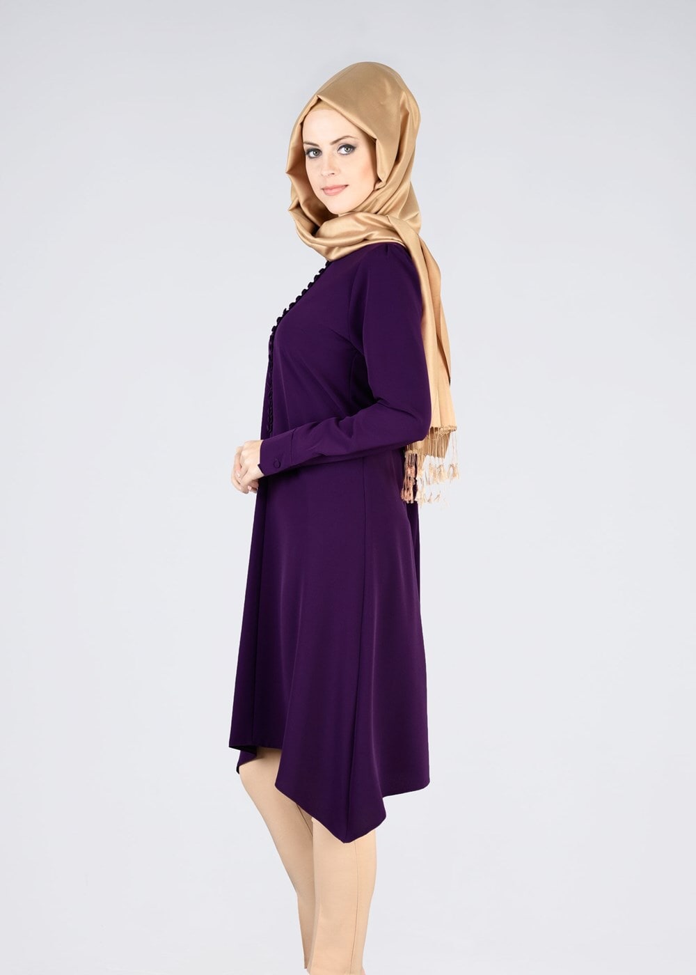 Tesettür giyim MOR T 1025 Önden Düğmeli Hakim Yaka Tesettür Tunik-Pr Collection