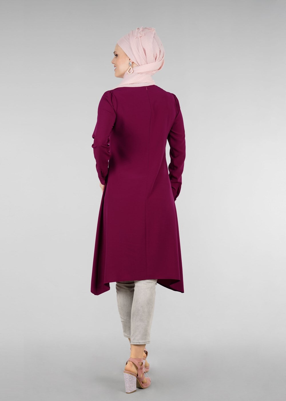 Tesettür giyim MOR T 1025 Önden Düğmeli Hakim Yaka Tesettür Tunik-Pr Collection