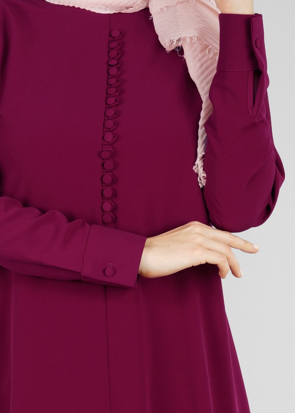 Tesettür giyim MOR T 1025 Önden Düğmeli Hakim Yaka Tesettür Tunik-Pr Collection