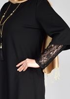 Tesettür giyim SİYAH T 1041  Dantel Detaylı Tunik-ModaBu