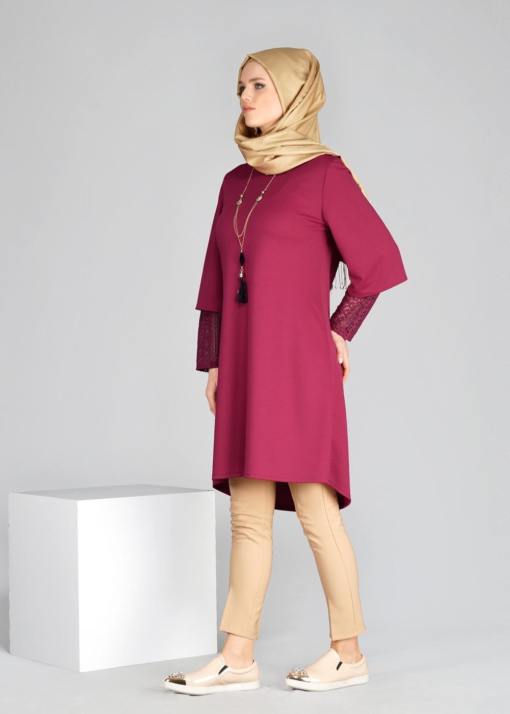 Tesettür giyim MOR T 1041  Dantel Detaylı Tunik-ModaBu