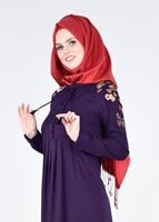 Vêtements hijab POURPRE T 1151 ModaHanne- Çiçek Desenli Uzun Tunik