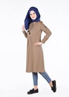 Hijab clothing BROWN T 1151 ModaHanne- Çiçek Desenli Uzun Tunik