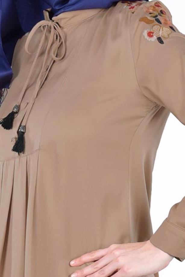 Vêtements hijab  T 1151 ModaHanne- Çiçek Desenli Uzun Tunik - TRENDTESETTÜR