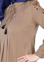 Hijab clothing BROWN T 1151 ModaHanne- Çiçek Desenli Uzun Tunik