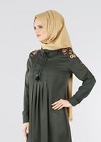 Hijab clothing KHAKI T 1151 ModaHanne- Çiçek Desenli Uzun Tunik