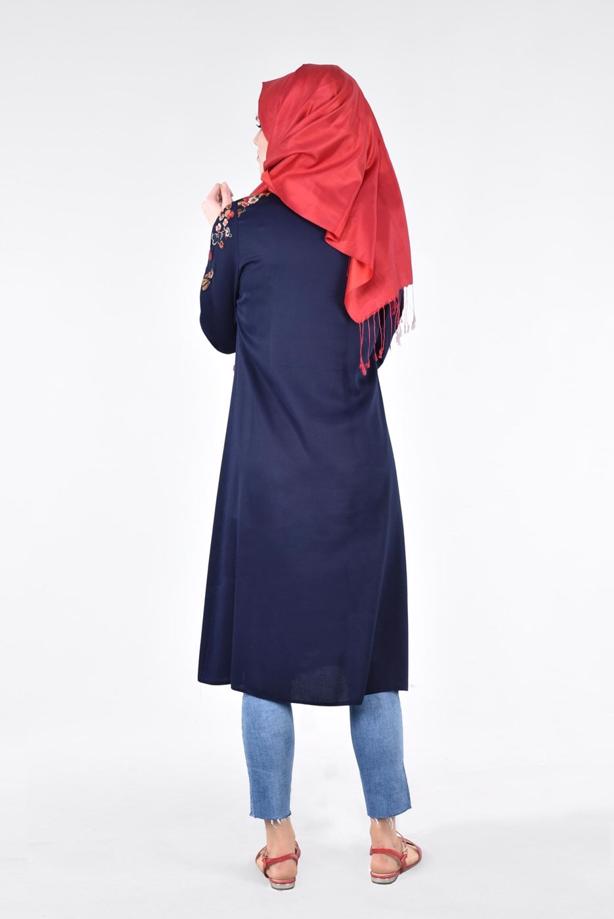 Vêtements hijab  T 1151 ModaHanne- Çiçek Desenli Uzun Tunik - TRENDTESETTÜR