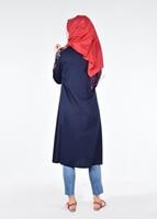 Hijab clothing NAVY BLUE T 1151 ModaHanne- Çiçek Desenli Uzun Tunik