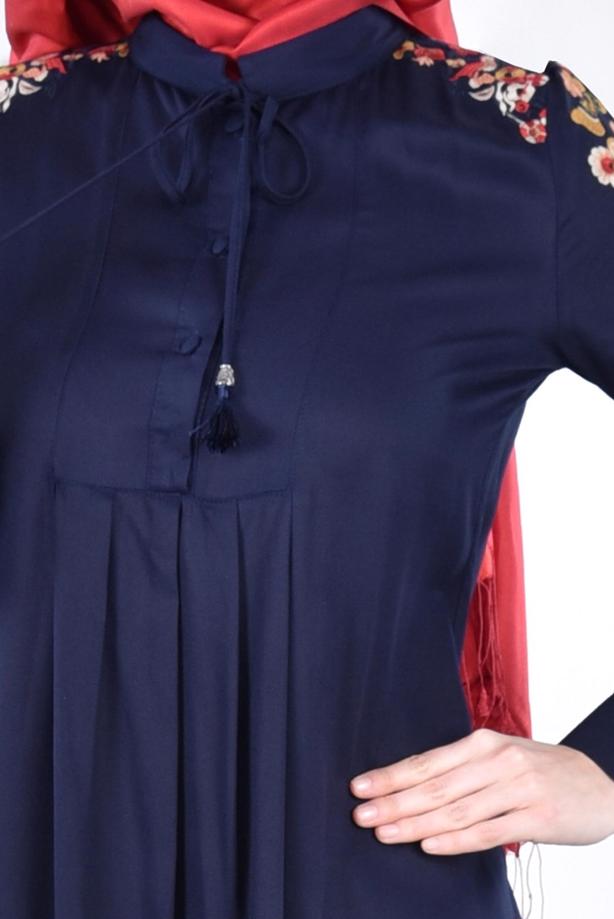 Vêtements hijab  T 1151 ModaHanne- Çiçek Desenli Uzun Tunik - TRENDTESETTÜR