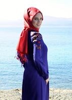 Hijab clothing NAVY BLUE T 1151 ModaHanne- Çiçek Desenli Uzun Tunik