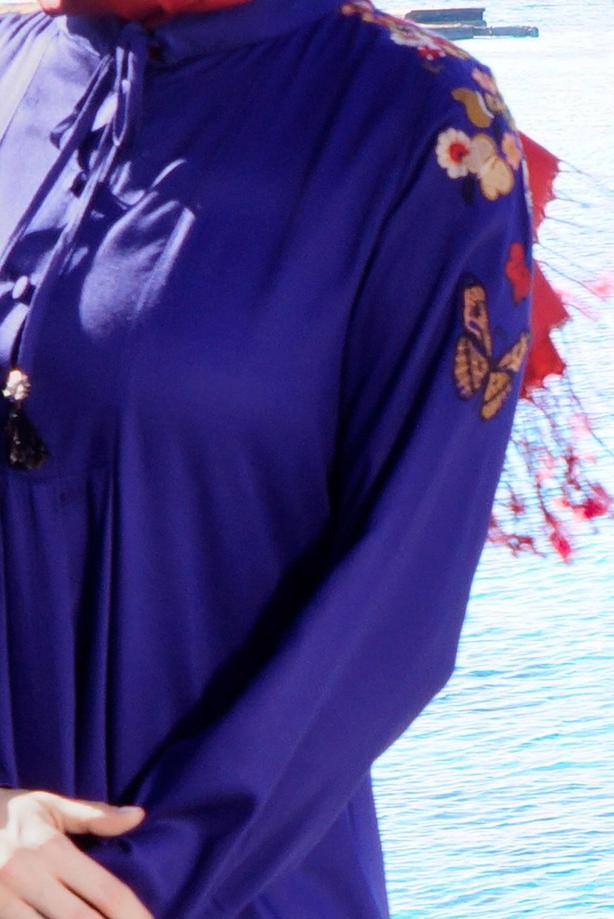 Vêtements hijab  T 1151 ModaHanne- Çiçek Desenli Uzun Tunik - TRENDTESETTÜR