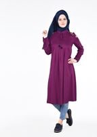 Hijab clothing PURPLE T 1151 ModaHanne- Çiçek Desenli Uzun Tunik