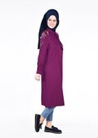 Hijab clothing PURPLE T 1151 ModaHanne- Çiçek Desenli Uzun Tunik