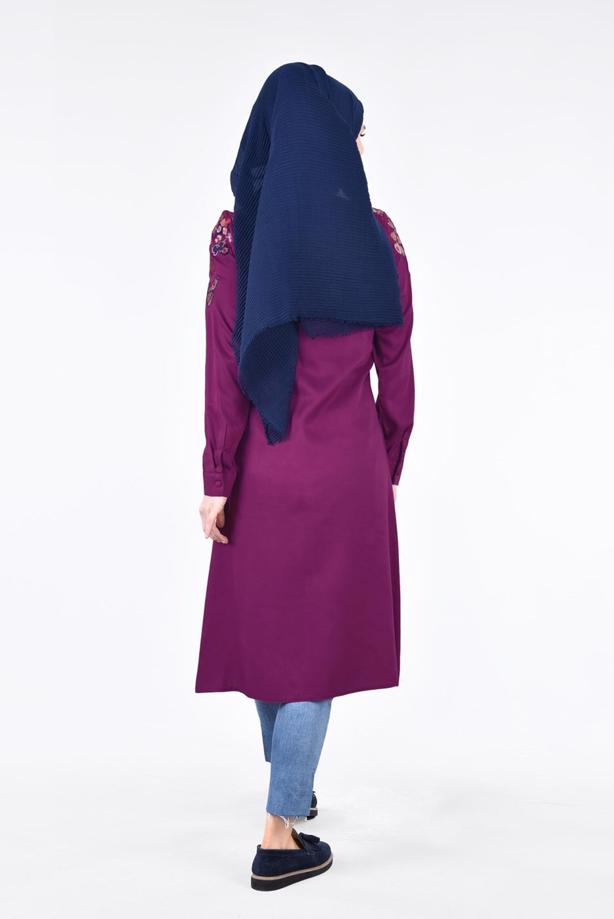 Vêtements hijab  T 1151 ModaHanne- Çiçek Desenli Uzun Tunik - TRENDTESETTÜR