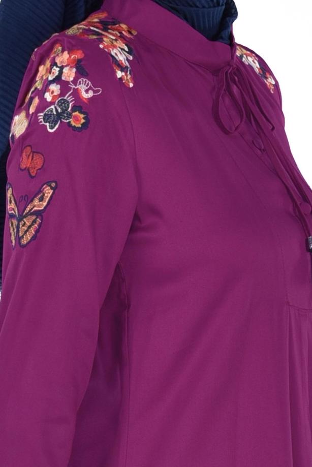 Vêtements hijab  T 1151 ModaHanne- Çiçek Desenli Uzun Tunik - TRENDTESETTÜR