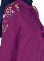 Hijab clothing PURPLE T 1151 ModaHanne- Çiçek Desenli Uzun Tunik
