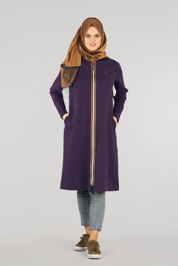 Vêtements hijab POURPRE T 1709 Allday-Fermuar Detaylı Tesettür Tunik - TRENDTESETTÜR