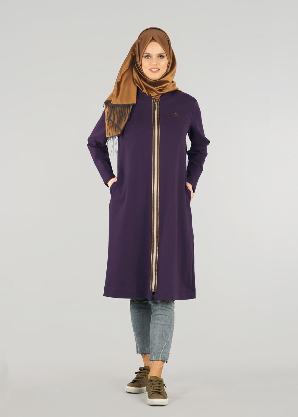 Vêtements hijab POURPRE T 1709 Allday-Fermuar Detaylı Tesettür Tunik