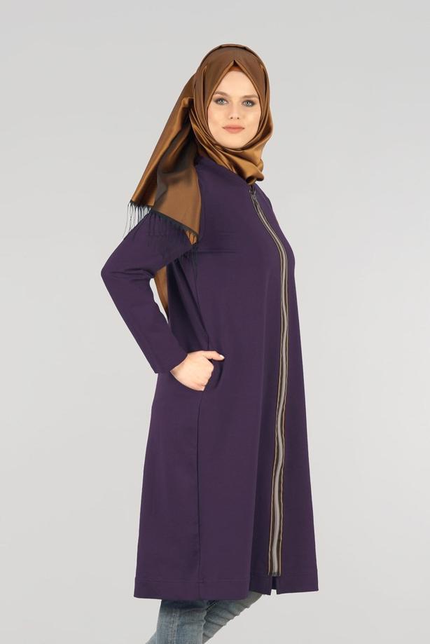 Vêtements hijab POURPRE T 1709 Allday-Fermuar Detaylı Tesettür Tunik - TRENDTESETTÜR